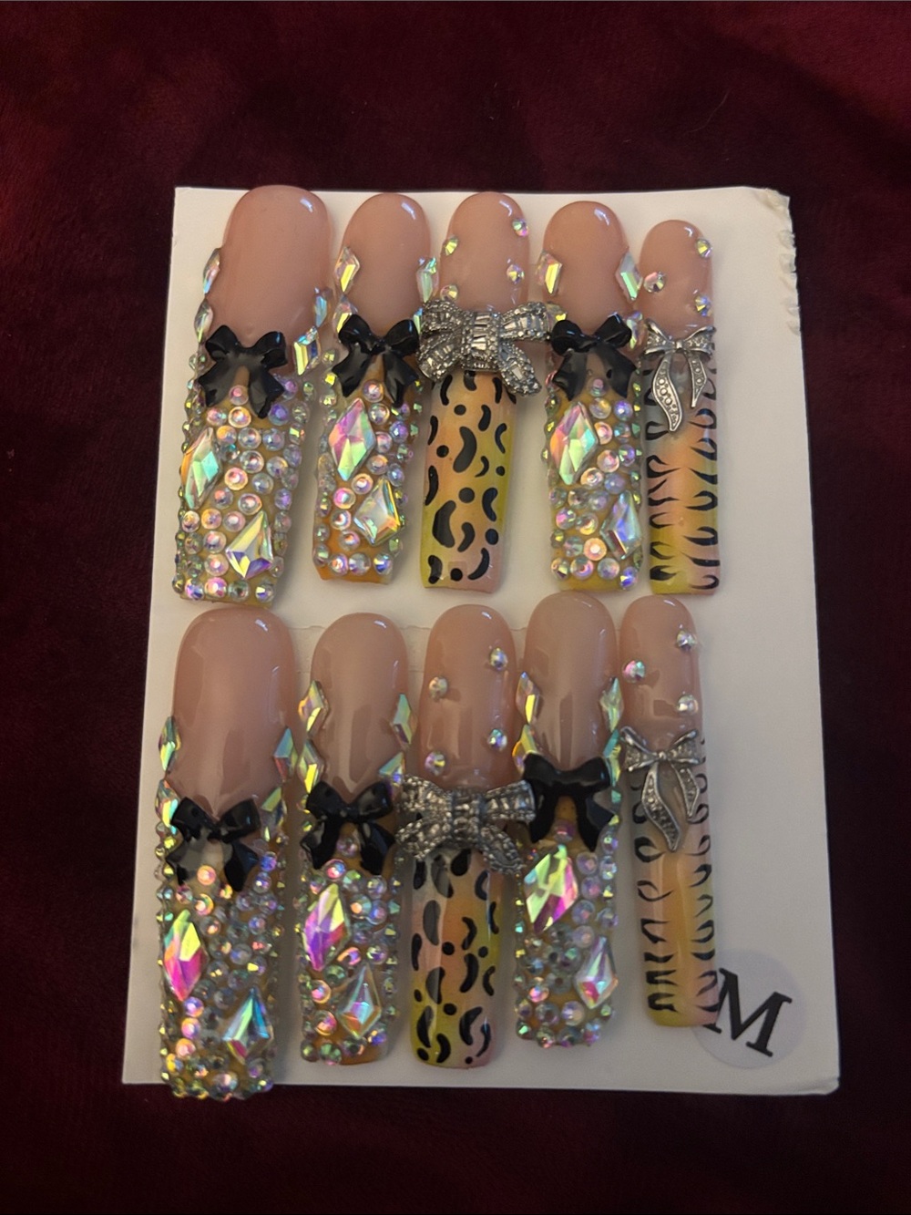 Glam Leopard Crystal Press-On Nails in Nude & Yellow